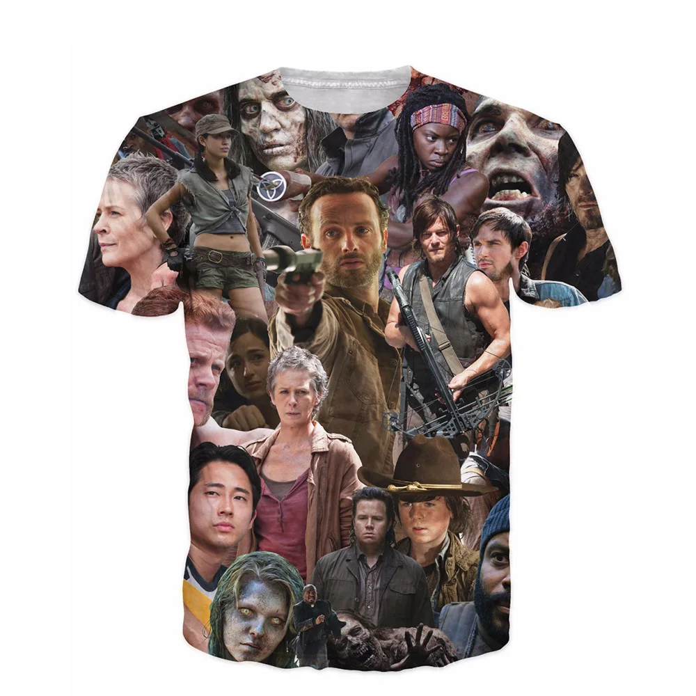 3D prindiga T-särk Walking Dead tegelaste ja zombidega