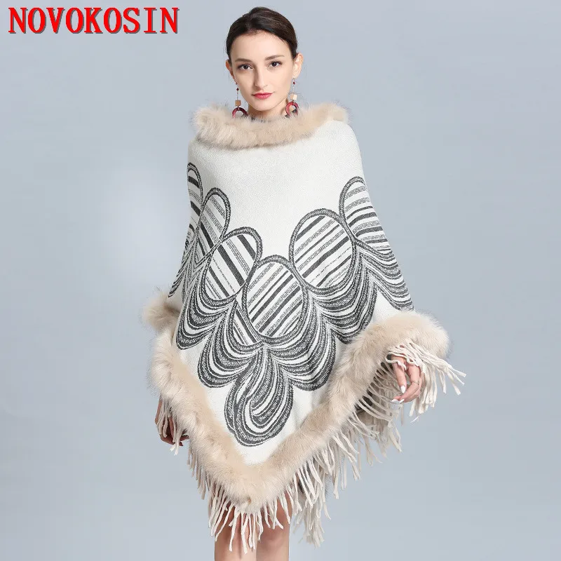 Top Trends: Winter Women Long Triangle Faux Cashmere Oversize Round Pattern Streetwear Shawl Knitted Poncho Cape Fur Loose Tassel Pullover Shoppable Styles