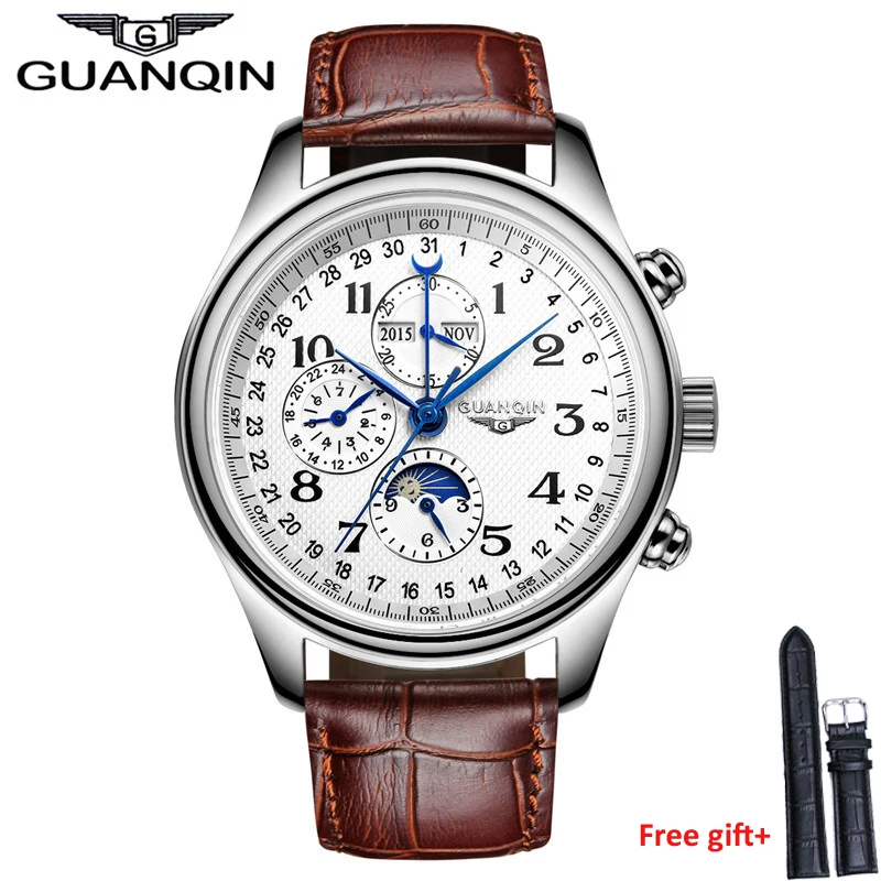 Top Trends: GUANQIN Brand Automatic Watches Men Sapphire Mechanical Men Watch Waterproof Calendar Leather Men Wristwatch Otomatik Erkek Saat Shoppable Styles