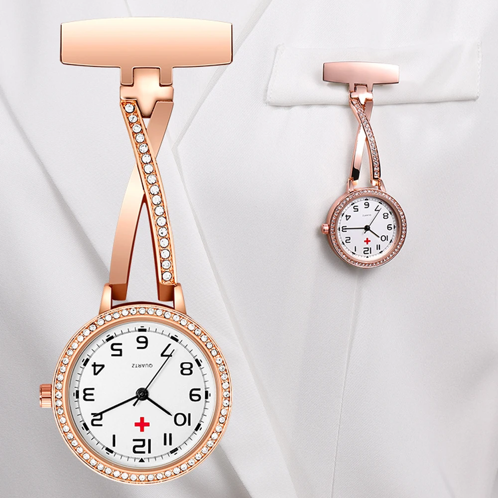 Top Trends: Clip-on Fob Quartz Brooch Hanging Nurse Pin Watch Fashion Luxury Crystal Men Women Unisex Full Steel Pocket Watch Relogio Clock Shoppable Styles