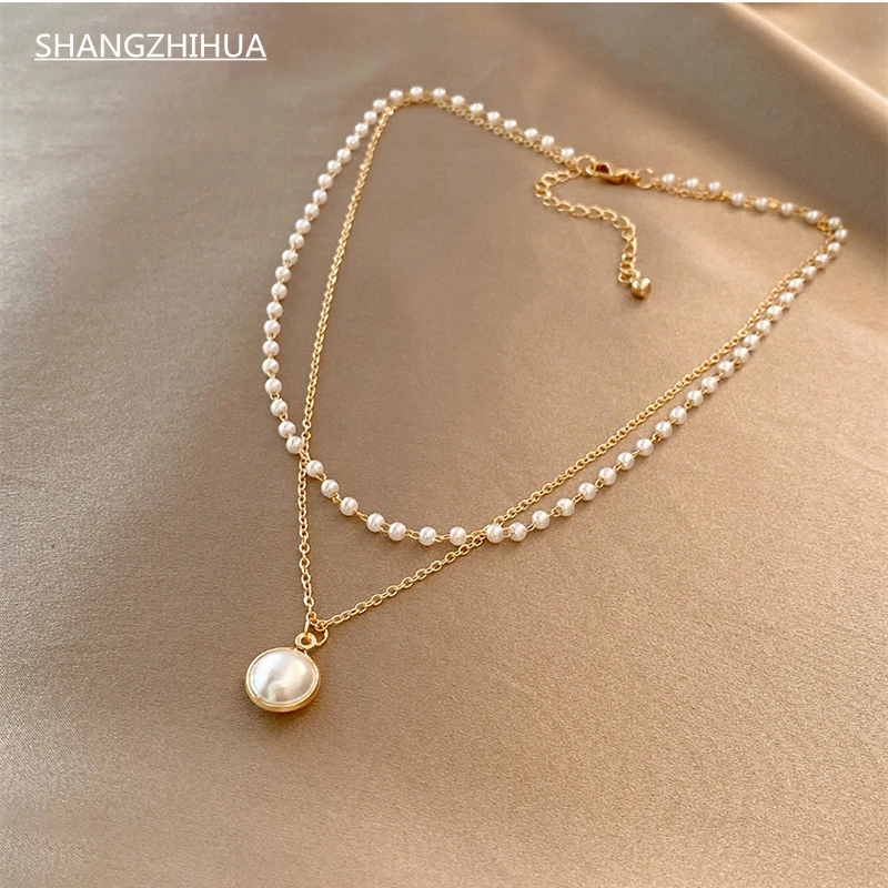 Top Trends: SHANGZHIHUA Super Beautiful Pearl Double Necklace Luxury Pearl Pendant 2021 Fashion Women's Necklace Party Gift Jewelry Shoppable Styles