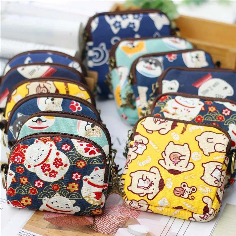 Top Trends: Retro Cat Small Canvas Mini Bag Women Coin Purses Kawaii Short Wallet Girls Purse Card Bags Womens Hand Purses For Ladies Kids Shoppable Styles