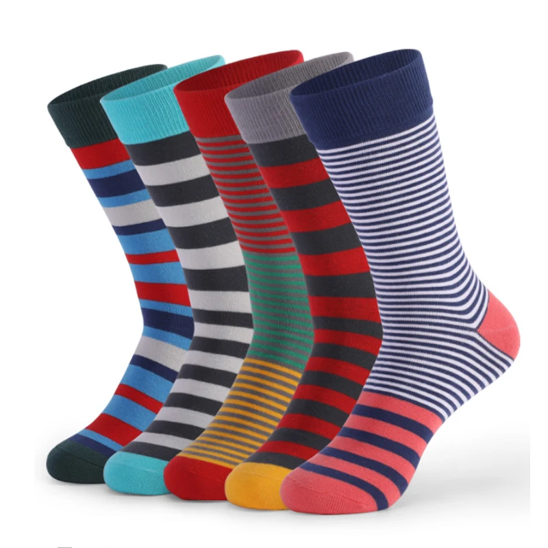 Top Trends: High Quality New Men Socks Large Size Hot Sale Standard Business Casual Socks Striped Happy Cotton Sokcs Colorful Men Long Socks Shoppable Styles