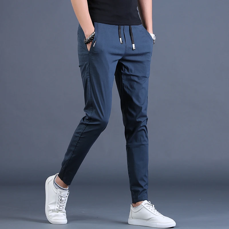 Top Trends: Summer Casual Sport Joggers Pants Men Fashion Korean Style Blue Slim Fit Drawstring Trousers Shoppable Styles