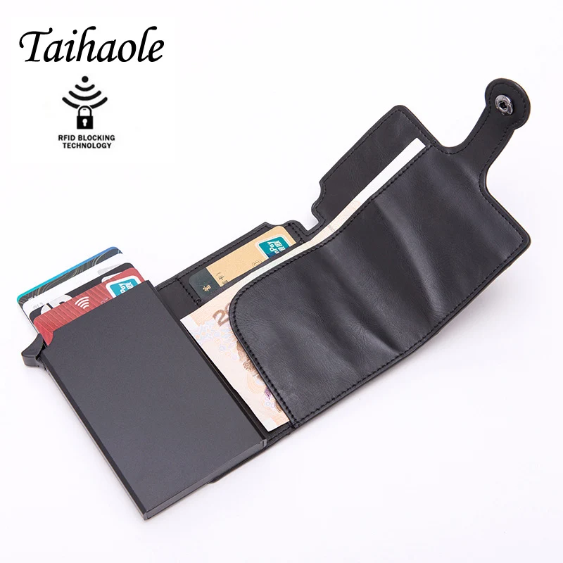 Top Trends: Taihaole Men RFID Button Credit Card Holder High Quality Metal Aluminum Auto Pop-up RFID ID Card Case Black Wallet Coin Purse Shoppable Styles