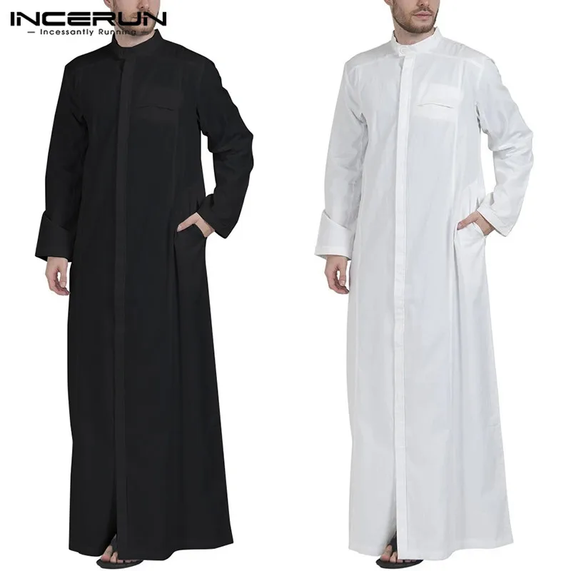 Top Trends: INCERUN Men Muslim Clothes Solid Color Jubba Thobe Long Sleeve Stand Collar Robes Dubai Middle East Men Islamic Arabic Kaftan Shoppable Styles