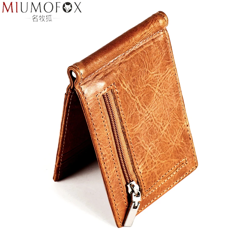 Top Trends: Male Genuine Leather Design Fashion Slim Wallet Zipper Front Pocket Men Money Clip Rfid Blocking Mini Purse Dollar Clip For Men Shoppable Styles