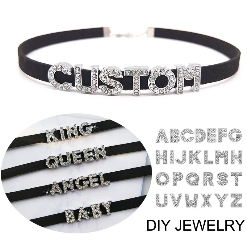 Top Trends: Black Soft Leather Customized Rhinestone English Letter Choker Collar Personalized Custom Name Necklace For Women DIY Gifts Shoppable Styles