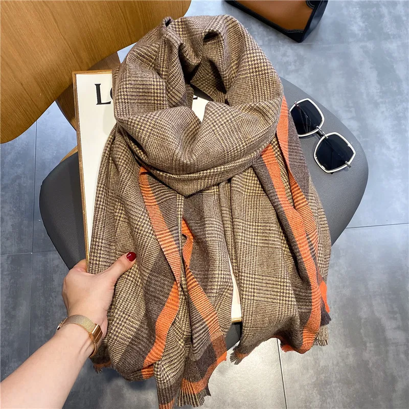 Top Trends: Luxury Brand Winter Plaid Women&#039;s Cashmere Scarf Warm Shawls And Wraps Thicked Wool Pashmina Female Blanket Scarves Shoppable Styles