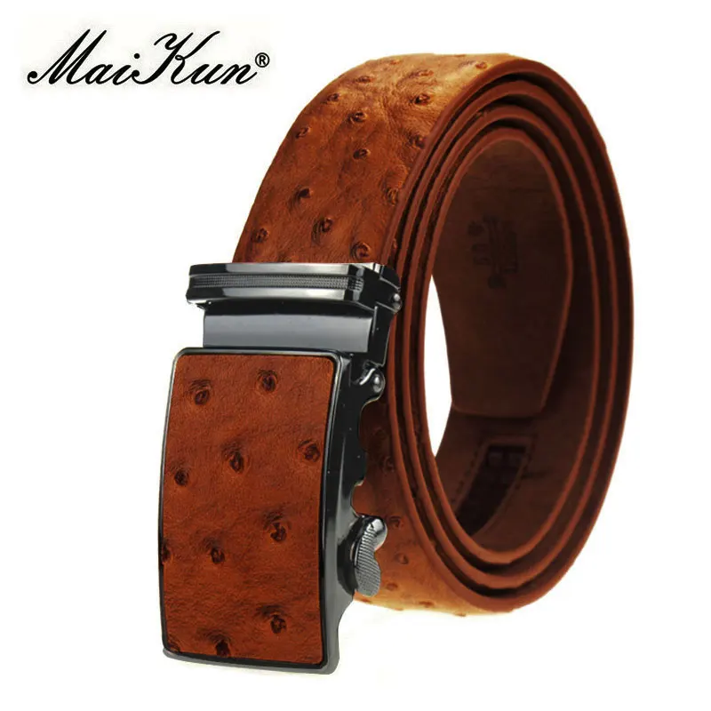 Top Trends: Maikun Luxury Leather Belt For Men Original Designt Ostrich Grain Automatic Buckle Belt Ceinture Homme Cinto Masculino Shoppable Styles