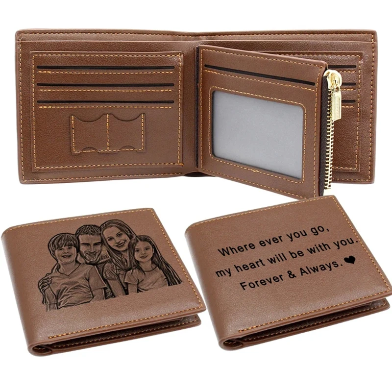 Top Trends: Picture Wallet Men Business Short Ultra-Thin Fashion Cowhide Bi-Fold Diy Customized Photo Carved Text Purse Valentine's Day Gift Shoppable Styles