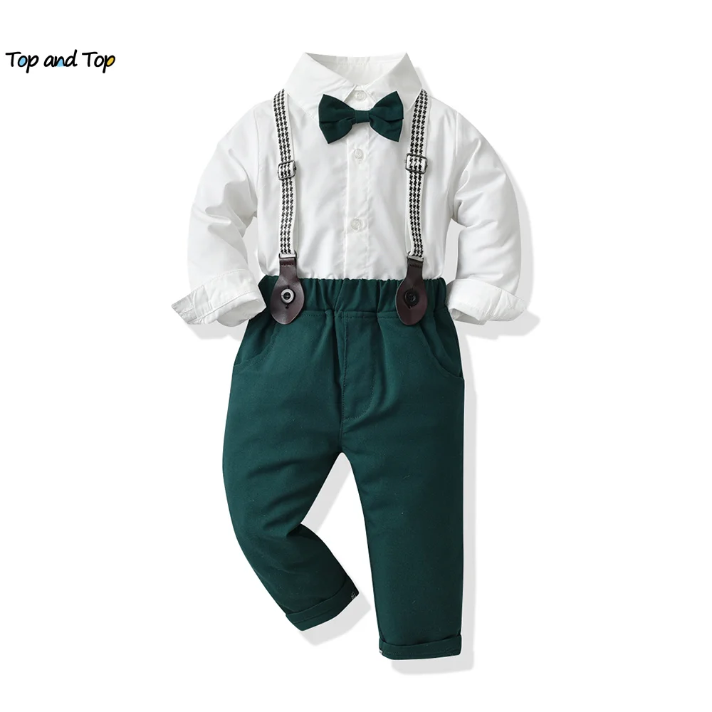 Top Trends: Top And Top Children Boys Formal Clothing Set Toddler Boy Gentleman Long Sleeve White Shirt+ Suspenders Pants Clothes Outfits Shoppable Styles