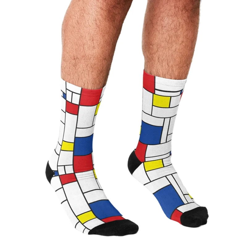 Top Trends: Funny Men Socks Mondrian Minimalist Lattice Printed Hip Hop Men Happy Socks Cute Boys Street Style Crazy Novelty Socks For Men Shoppable Styles