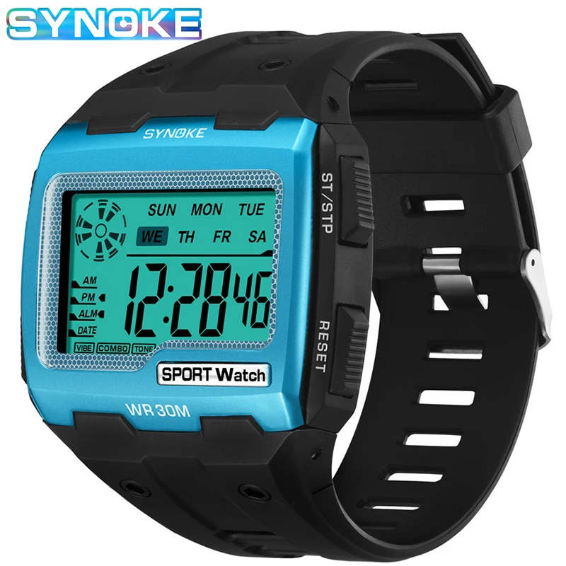 Top Trends: SYNOKE Mens Digital Watches Big Square Dial Alarm Week Resistant Repeater Chronograph Multifunction Digital Sport Watch Shoppable Styles