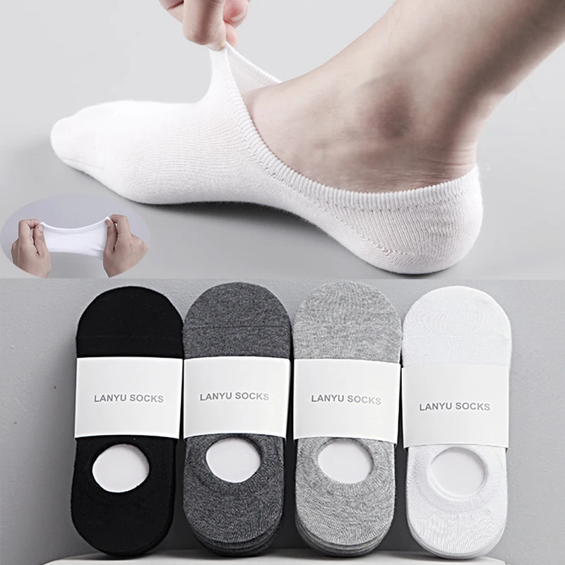 Top Trends: 5Pair / lot Fashion Happy Men Boat Socks Summer Autumn Non-slip Silicone Invisible Cotton Socks Male Ankle Sock Slippers Meia Shoppable Styles