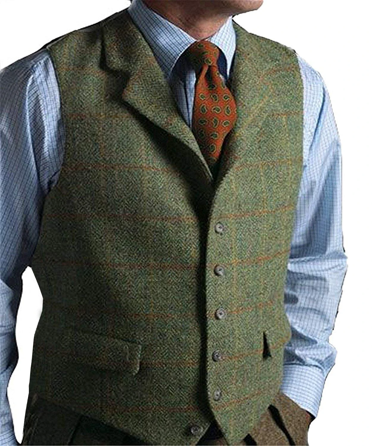 Top Trends: Men's Suit Vest Grid Pattern Herringbone Waistcoat Formal Business Groom For Wedding Shoppable Styles