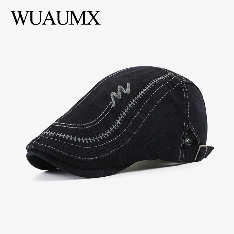 Top Trends: Wuaumx NEW Casual Berets Hat Men Women Washed Cotton Embroidery Visors Solid Peaked Caps Herringbone Flat Caps Casquette Beret Shoppable Styles