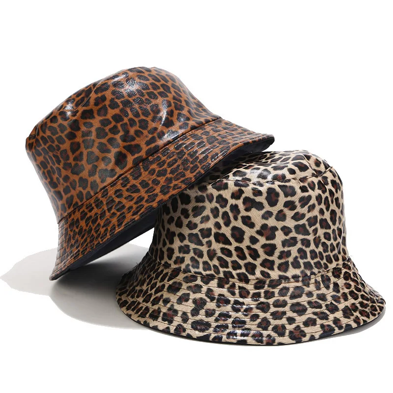 Top Trends: Autumn Adult Women Faux Leather Bucket Hat Leopard Printing Fisherman Hats Panama Cap Reversible Gorros Shoppable Styles