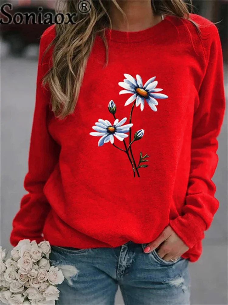 Top Trends: 2021 Women Sweatshirt Hoodie Flower Print Streetwear Harajuku Pullover Tops Cotton Fleece Winter Autumn Casual Black Sweatshirt Shoppable Styles