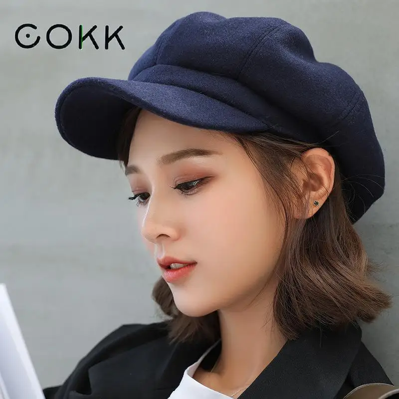 Top Trends: COKK Autumn Winter Hats For Women Solid Plain Octagonal Newsboy Cap Men Ladies Casual Wool Hat Winter Beret Women Painter Cap Shoppable Styles