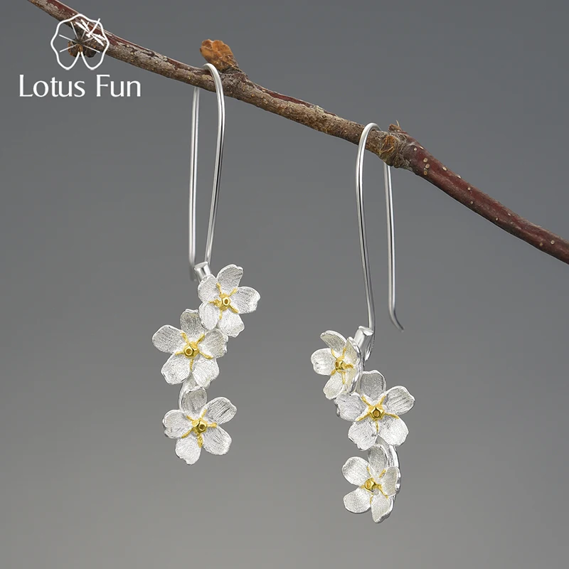 Top Trends: Lotus Fun Wedding Fresh Elegant Forget-me-not Flower Long Dangle Earrings For Women 925 Sterling Silver Original Fine Jewelry Shoppable Styles