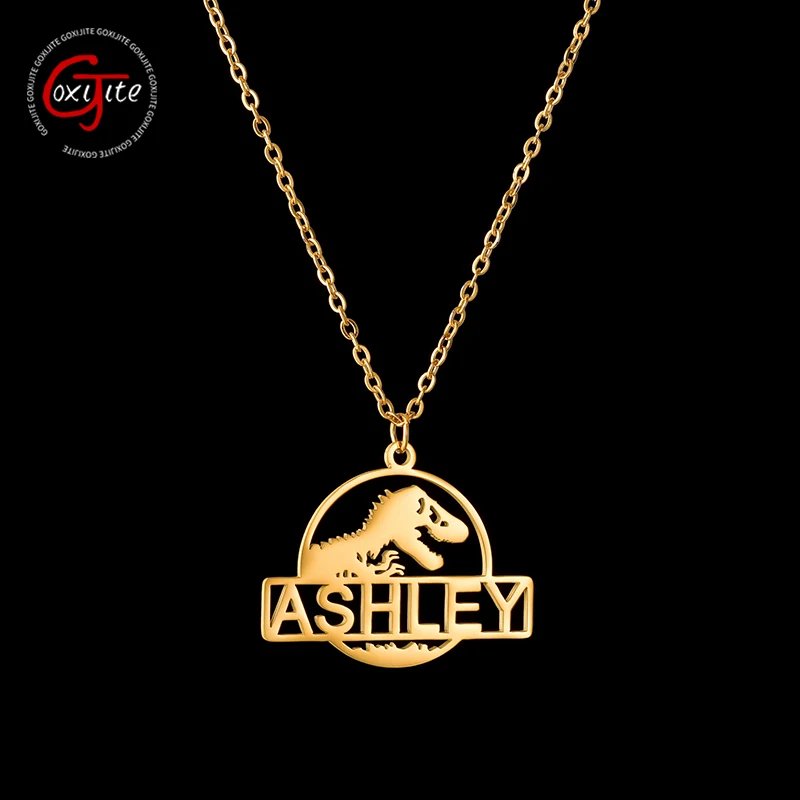 Top Trends: Goxijite Stainless Steel Custom Name Necklace For Women Personalized Hollow Dinosaur Avatar Choker Necklaces Trendy Gift Shoppable Styles