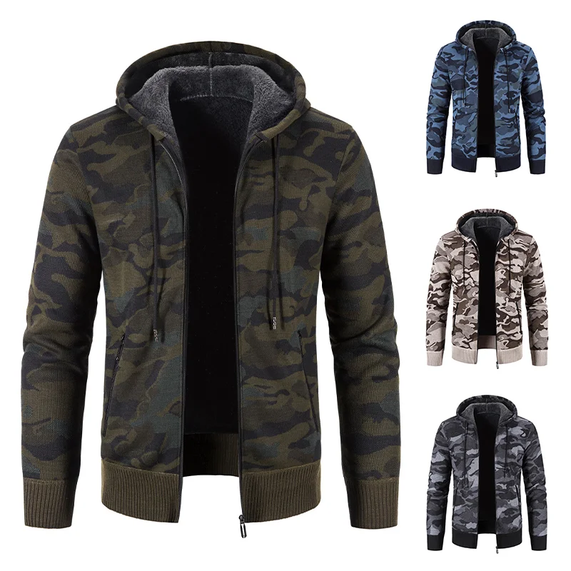 Top Trends: Men&#039;s Cardigan Knitted Hoodie With Zipper Sweater Coat Military Autumn Winter Fleece Thick Warm Wool Fashion Camouflage Jacket Shoppable Styles