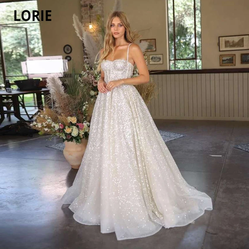 Top Trends: LORIE Shiny Wedding Dresses Boho Sweetheart Sequin Spaghetti Strap A-Line Princess Wedding Bridal Gown Suknia Slubna Shoppable Styles