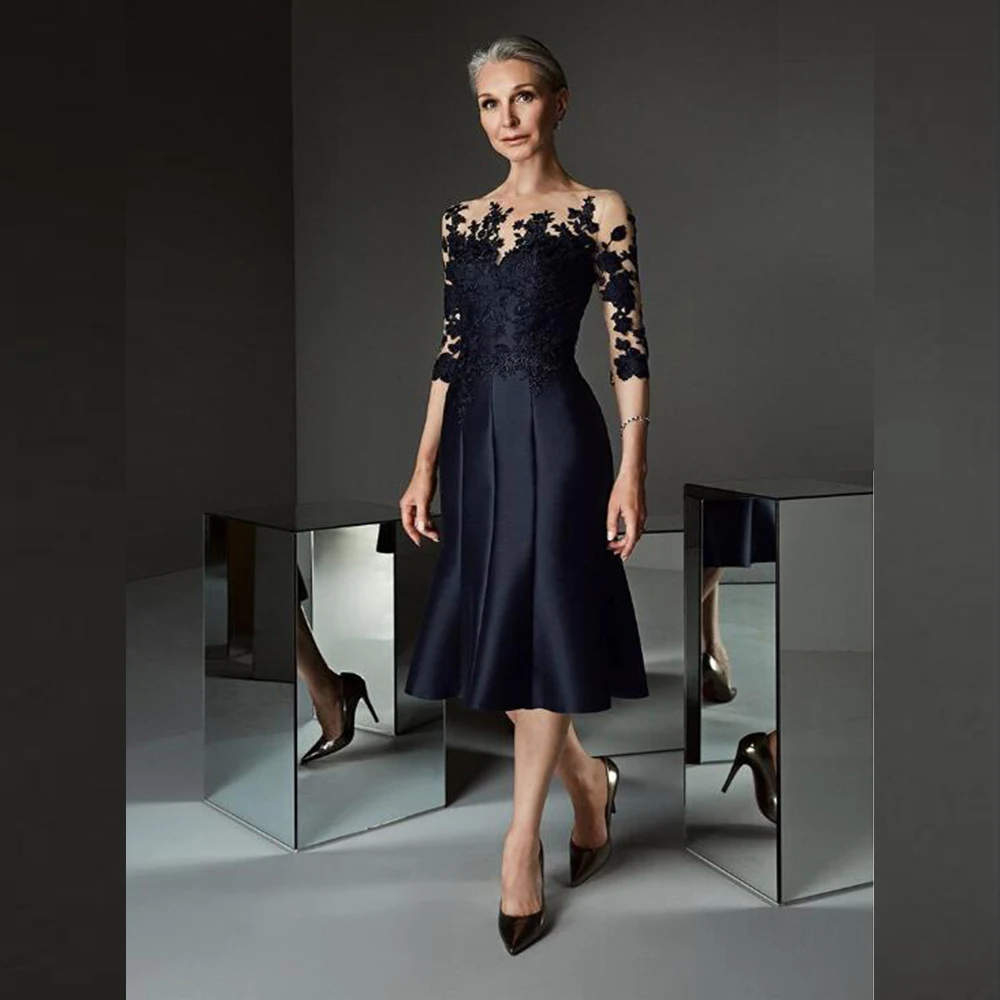 Top Trends: Latest Prussian Blue Mother Of The Bride Dresses Tea Length 2024 Wedding Party Gowns 3 / 4 Sleeves Mother Gowns Lace Short Shoppable Styles