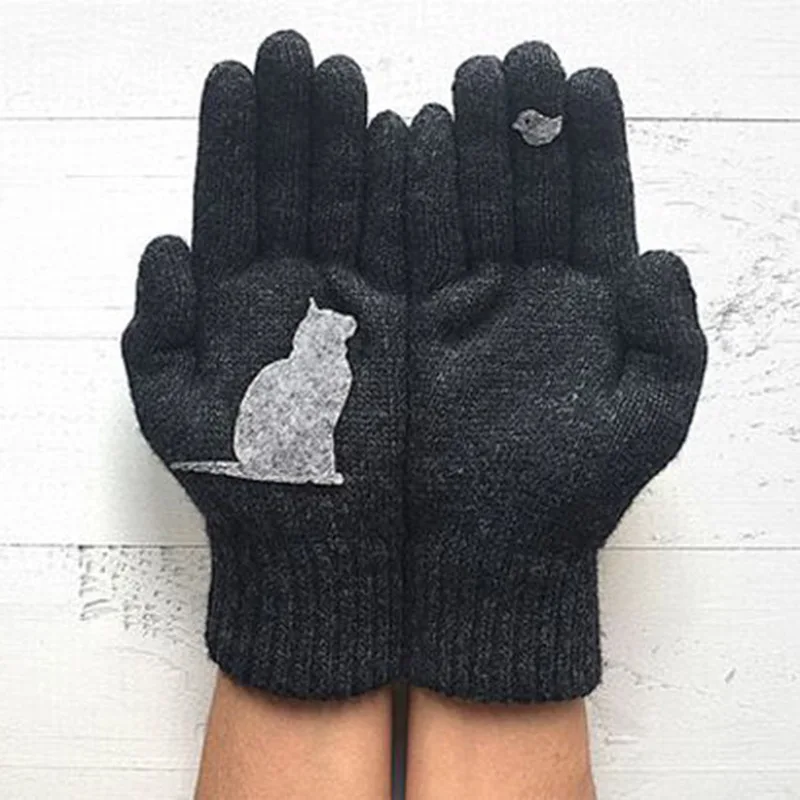 Top Trends: Winter Gloves For Men Women Teens Cute Cat And Bird Printed Thermal Knitted Gloves, Windproof Winter Warm Mittens Glove Soft Shoppable Styles - Image 4