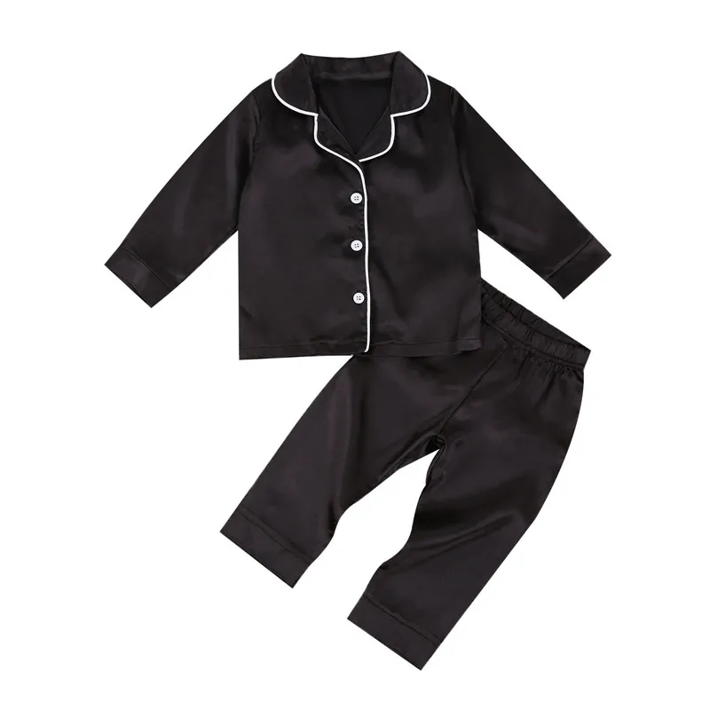 Top Trends: Baby Boy Black Satin Silk Pajama Sets Sleepwear Long Sleeve Top Pants 1-7Y Toddler Kids Children Summer Fall Casual Nightshirt Shoppable Styles