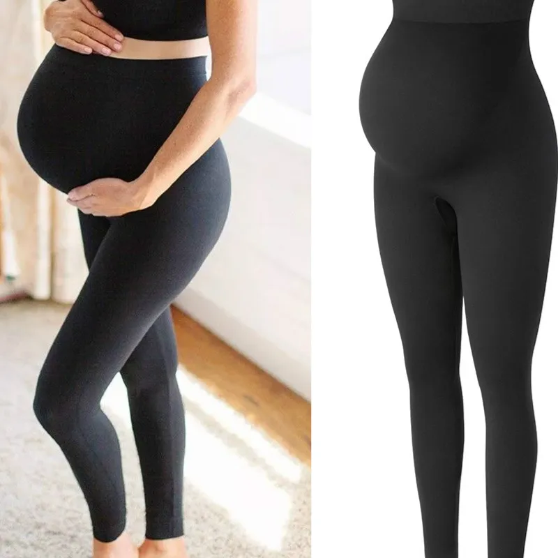 Top Trends: High Waist Pregnancy Leggings Skinny Maternity Clothes For Pregnant Women Belly Support Knitted Leggins Body Shaper Trousers Shoppable Styles