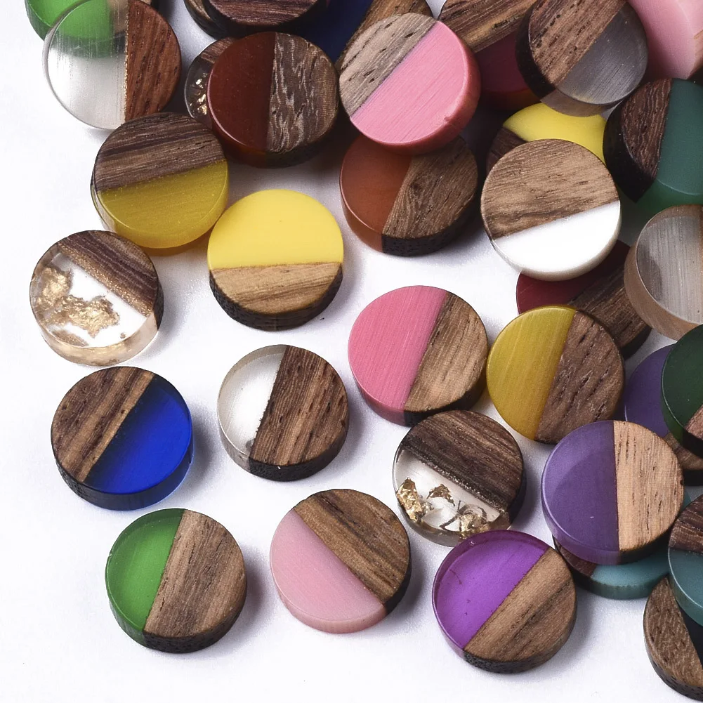 Top Trends: 50Pcs 10mm Natural Wood Resin Cabochons Flat Back Cabochon Charm For Bracelet Earring DIY Craft Jewelry Making Accessories Shoppable Styles