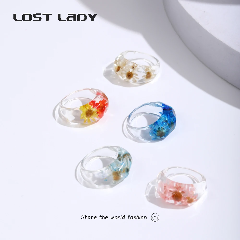 Top Trends: Lost Lady Fashion Transparent Chunky Epoxy Resin Rings Cute Multicolor Dried Flower Finger Rings For Women Party Jewelry Gifts Shoppable Styles