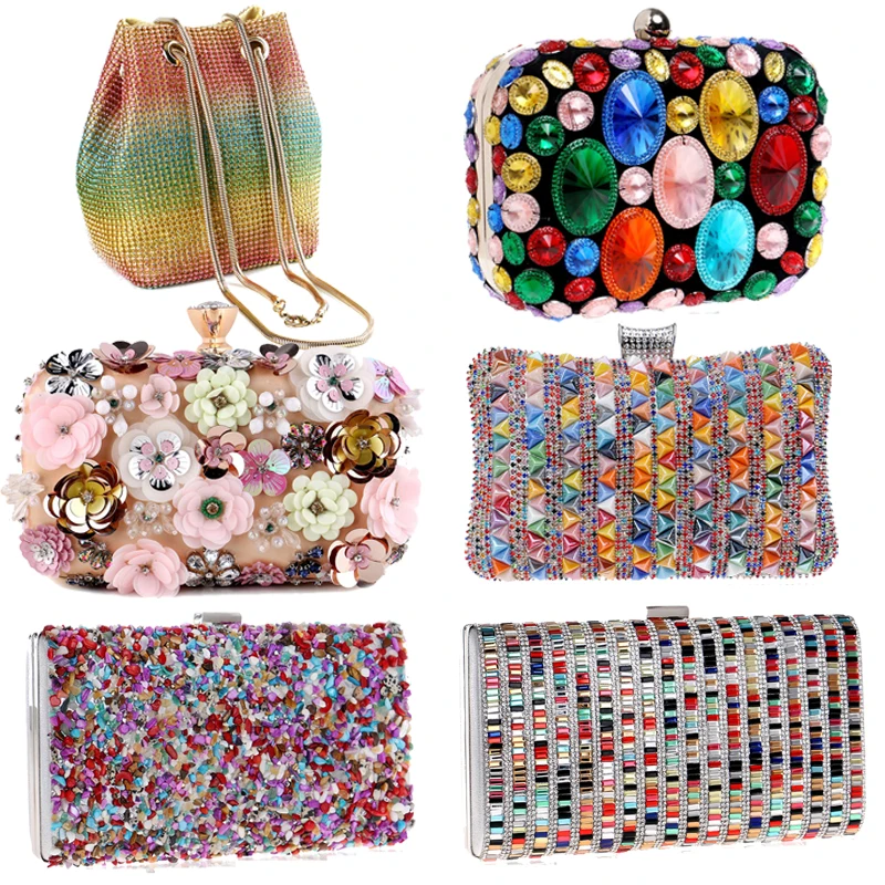 Top Trends: Flower Candy Color Women Evening Bags Wedding Party Event Clutch Diamonds Metal Rhinestones Handbags Beading Purse Diamonds Bag Shoppable Styles