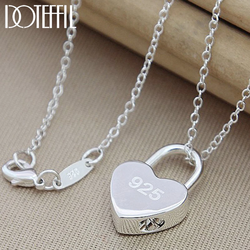 Top Trends: DOTEFFIL 925 Sterling Silver Square / Heart Lock Pendant Necklace With Original Logo 16-30 Inch Chain For Women Wedding Engagement Shoppable Styles