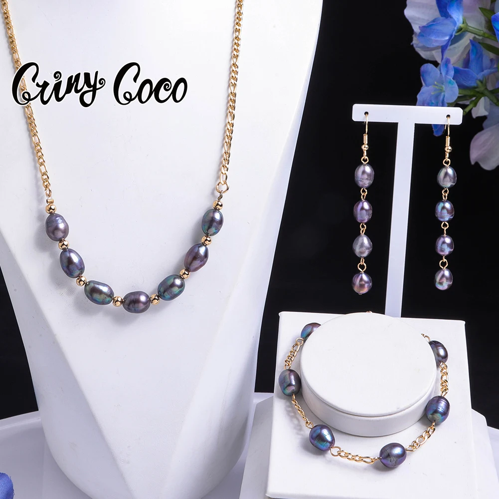 Top Trends: Cring Coco Women&#039;s Necklaces Sets Fashion Hawaiian Black Pearl Jewellery Set Freshwater Baroque Bracelets Earrings Jewelry Set Shoppable Styles