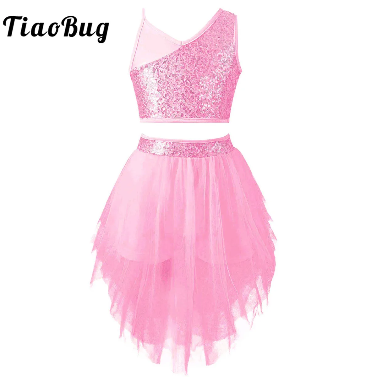 Top Trends: Kids Girls Stylish Dance Clothes Sleeveless Spaghetti V Neckline Sequins Stage Performance Ballet Dance Dress Dancewear Shoppable Styles