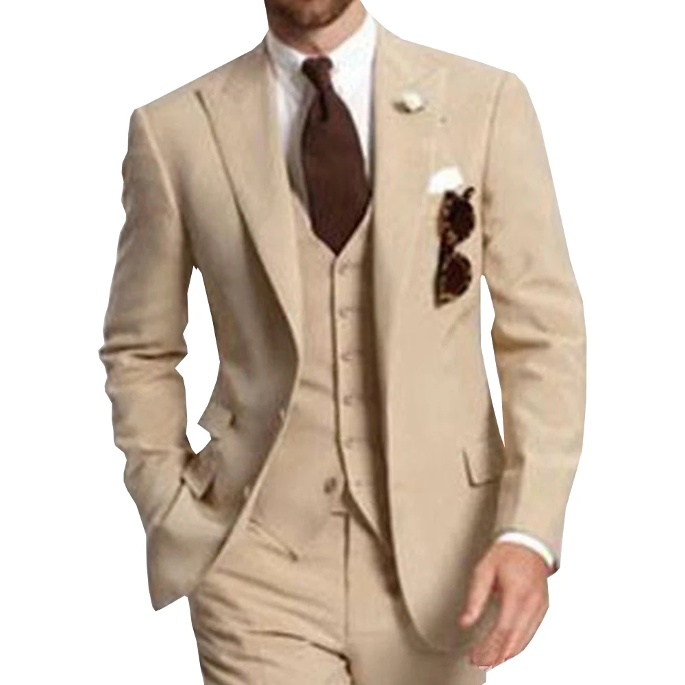 Top Trends: Champagne 3 Piece Business Party Best Men Suits Peaked Lapel Two Button Custom Made Wedding Groom Tuxedos 2020 Jacket Pants Vest Shoppable Styles