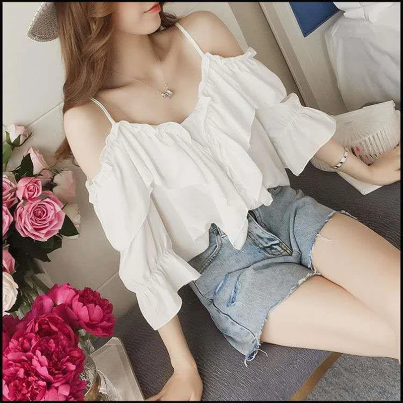 Top Trends: Ruffle Youth Elegant Blouses Tops Women Fashion Low Cut Blouse Summer Chiffon Shirt Pretty Bebeautiful Clothes Shoppable Styles - Image 5