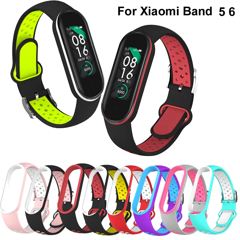 Top Trends: Belt For Xiaomi Mi Band 5 6 Two-color Silicone Bracelet Sport Breathable Strap For Miband 5 Miband6 Replacement Wristband Shoppable Styles