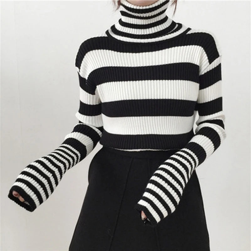 Top Trends: Turtleneck Women Striped Sweater 2021 Autumn Winter Korean Fashion Slim Pullover Basic Top Casual Soft Knit Sweaters Long Sleeve Shoppable Styles