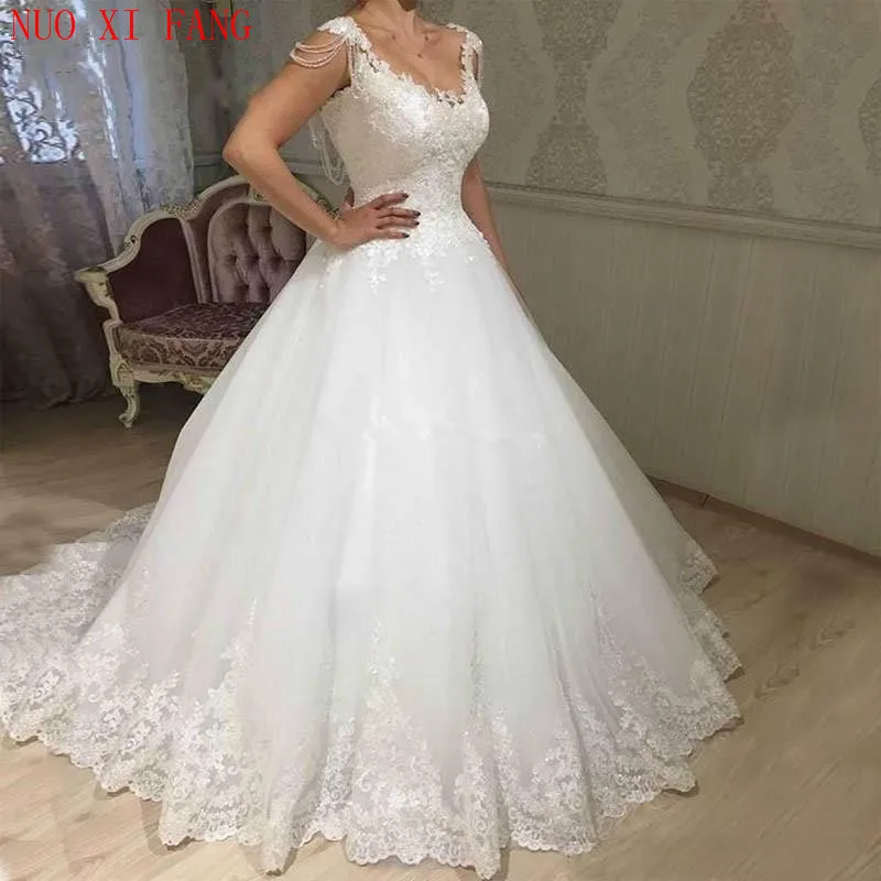 Top Trends: Princess Lace Appliques Wedding Dresses Cap Sleeves Beaded Arabic Dubai Sweep Train Bridal Gowns A Line Vestido De Novia Shoppable Styles