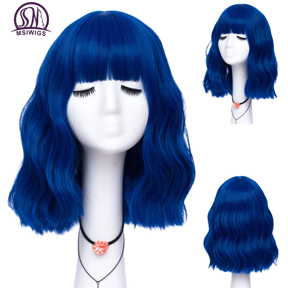 Top Trends: MSIWIGS Short Curly Blue Bobo Synthetic Cosplay Wigs For Women Orange Red Green Natural Heat Resistant Hair With Bang For Girl Shoppable Styles