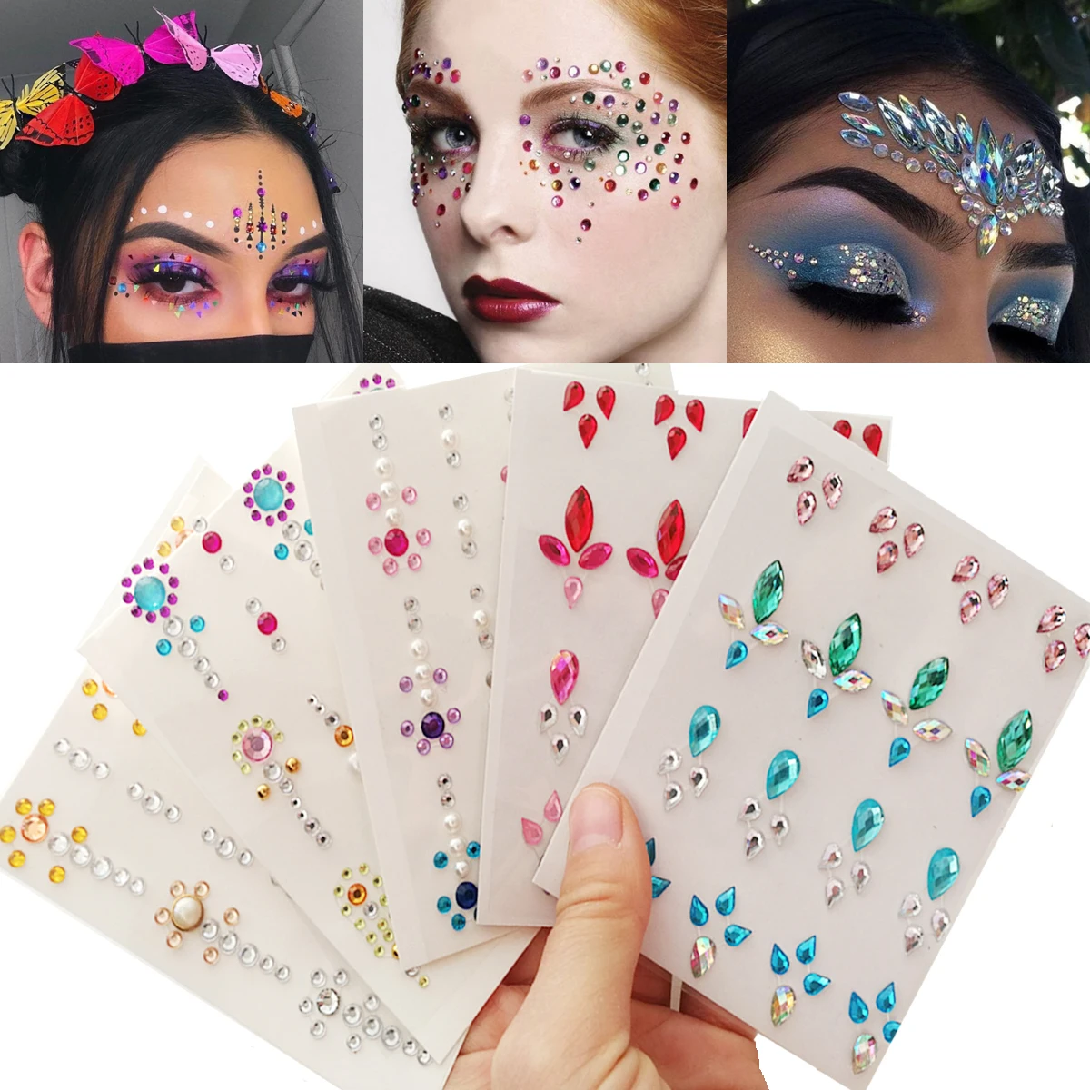 Top Trends: 1PCS Temporary Women Fake Tattoo Sticker Jewels Crystal Body Decoration Diamond Acrylic Rhinestone Face Stickers Shoppable Styles