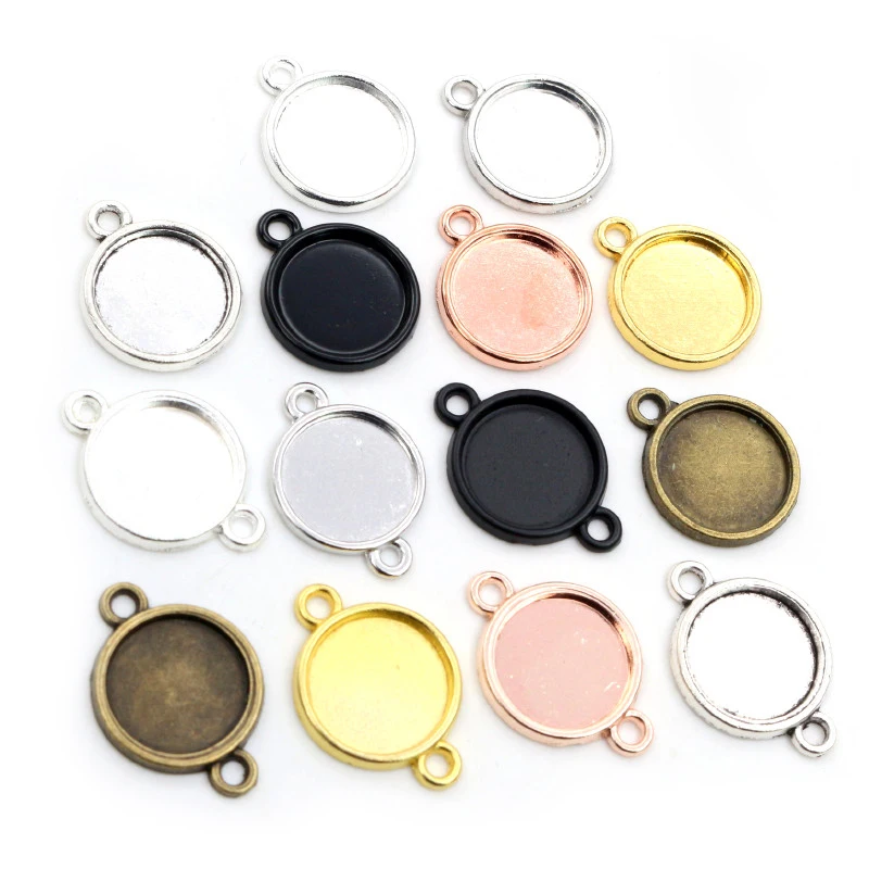 Top Trends: 8mm 10 Mm 12mm Inner Size Classic 7 Colors Plated One Sided Double Hanging Cabochon Base Setting Charms Pendant Shoppable Styles