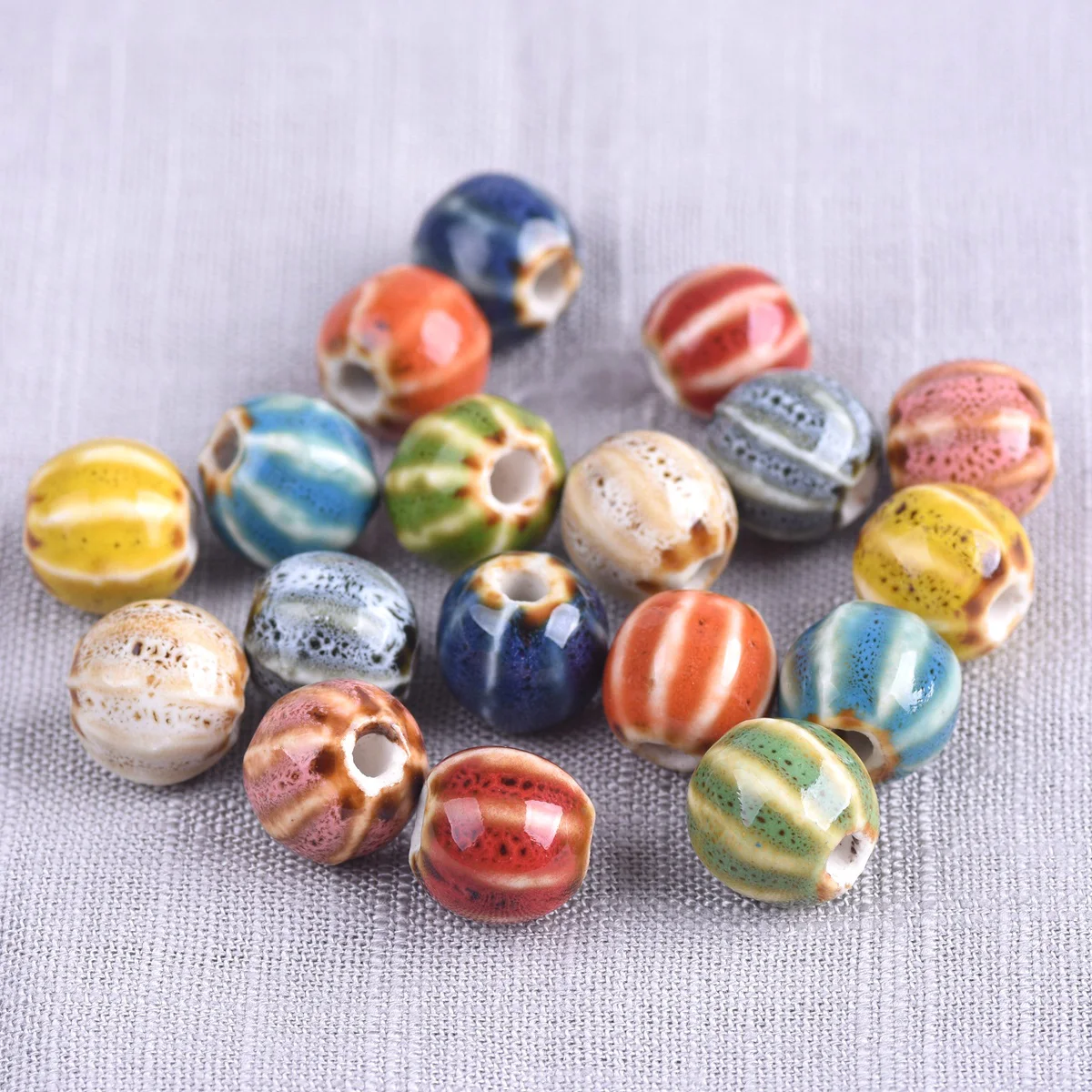 Top Trends: 10pcs Round Pumpkin Shape 12mm Fancy Glaze Ceramic Porcelain Loose Spacer Beads Lot For Jewelry Making DIY Shoppable Styles