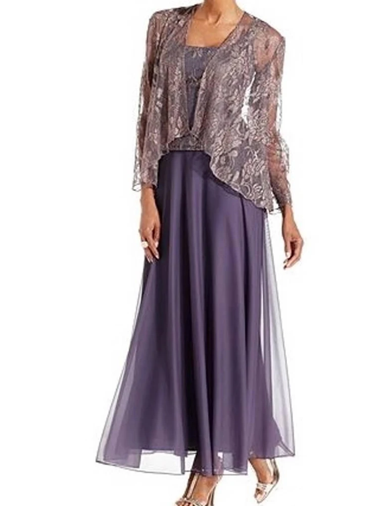 Top Trends: Lavender Lace Chiffon Ankle Length Mother Of The Bride Dress With Jacket Bolero Long Sleeve Wedding Party Guest Evening Gowns Shoppable Styles