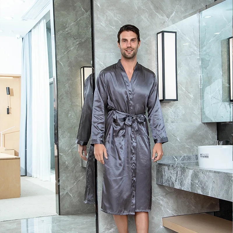 Top Trends: Male Robe Summer Satin Sleepwear Kimono Yukata Loose Bathrobe Gown Men Silky Satin Nightgown Nightwear Home Clothes Shoppable Styles