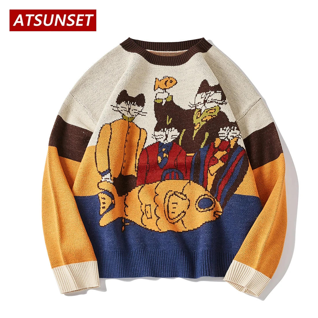 Top Trends: ATSUNSET Cartoon Cat Demon Embroidery Sweater Harajuku Retro Style Knitted Sweater Autumn And Winter Cotton Pullover Top Shoppable Styles